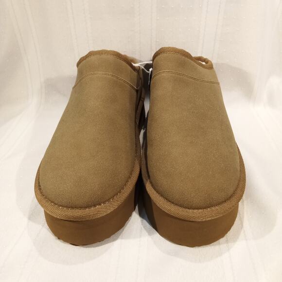 American Eagle NWT Tan Faux Suede Fleece Lined Platform Slippers Size 8 - Picture 3 of 8